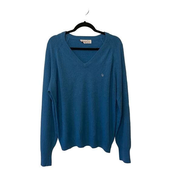 Christian Dior XL Monsieur long sleeve sweatshirt cozy blue solid elegant v-neck - Picture 1 of 9